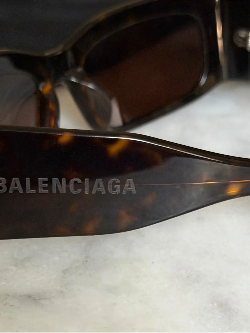 Balenciaga Tortoiseshell Rectangular Sunglasses with Brown Lenses